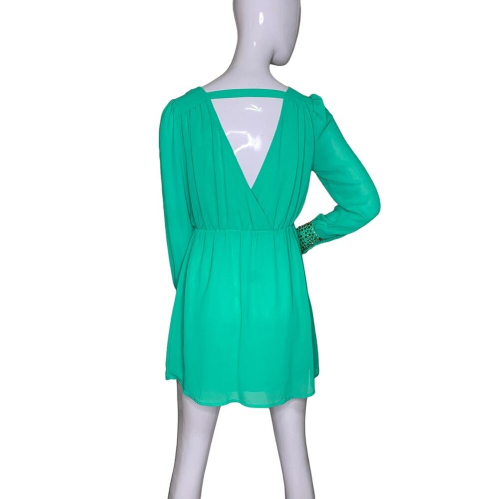 A'gaci Beaded Cuff Dress Long Sleeve Full Lining Pullover Deep V-Neck Size S - Picture 7 of 9